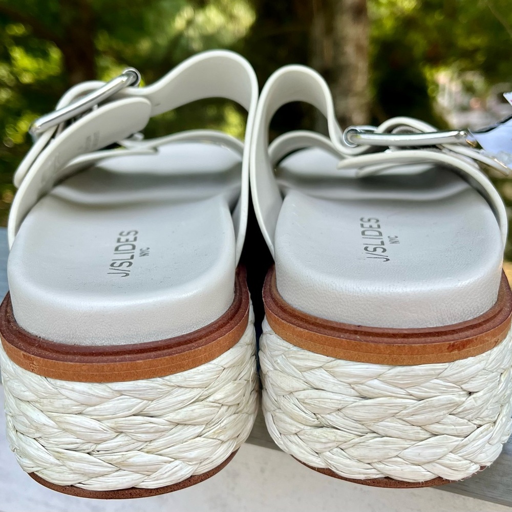 J/SLIDES NYC Bonnie Double Buckle Platform Slide Sandals - Bone Leather Size 7 - Picture 8 of 9